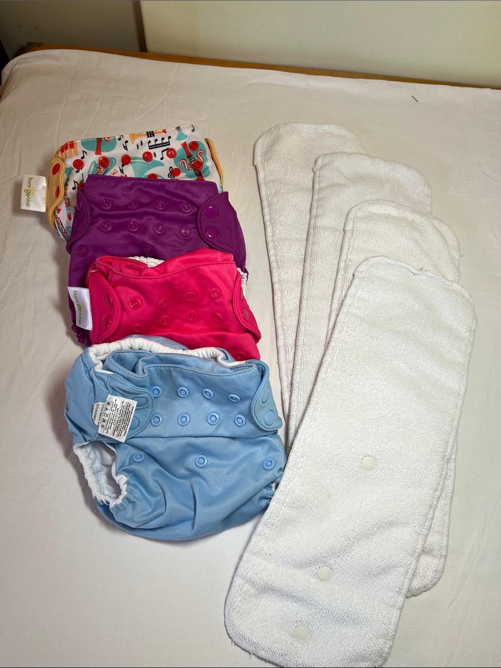 BumGenius Purple, Pink, Light Blue & Orange Accent Cloth Diaper Set and Liners